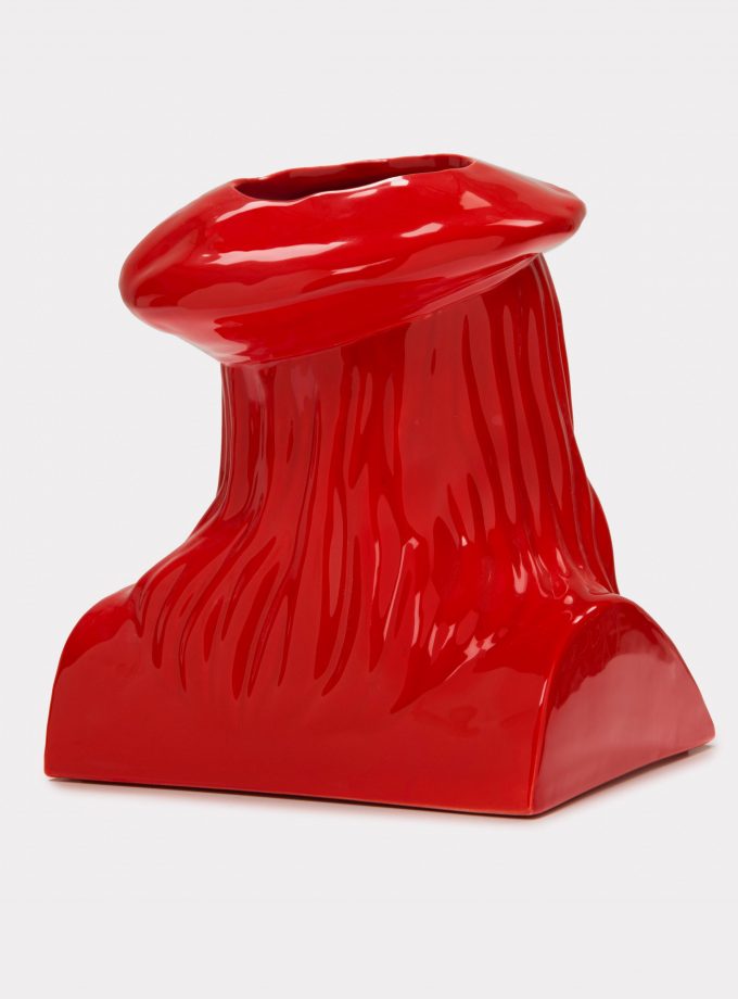 Jimmy D Lanza's "La Vilma", solid red handmade flowerpot