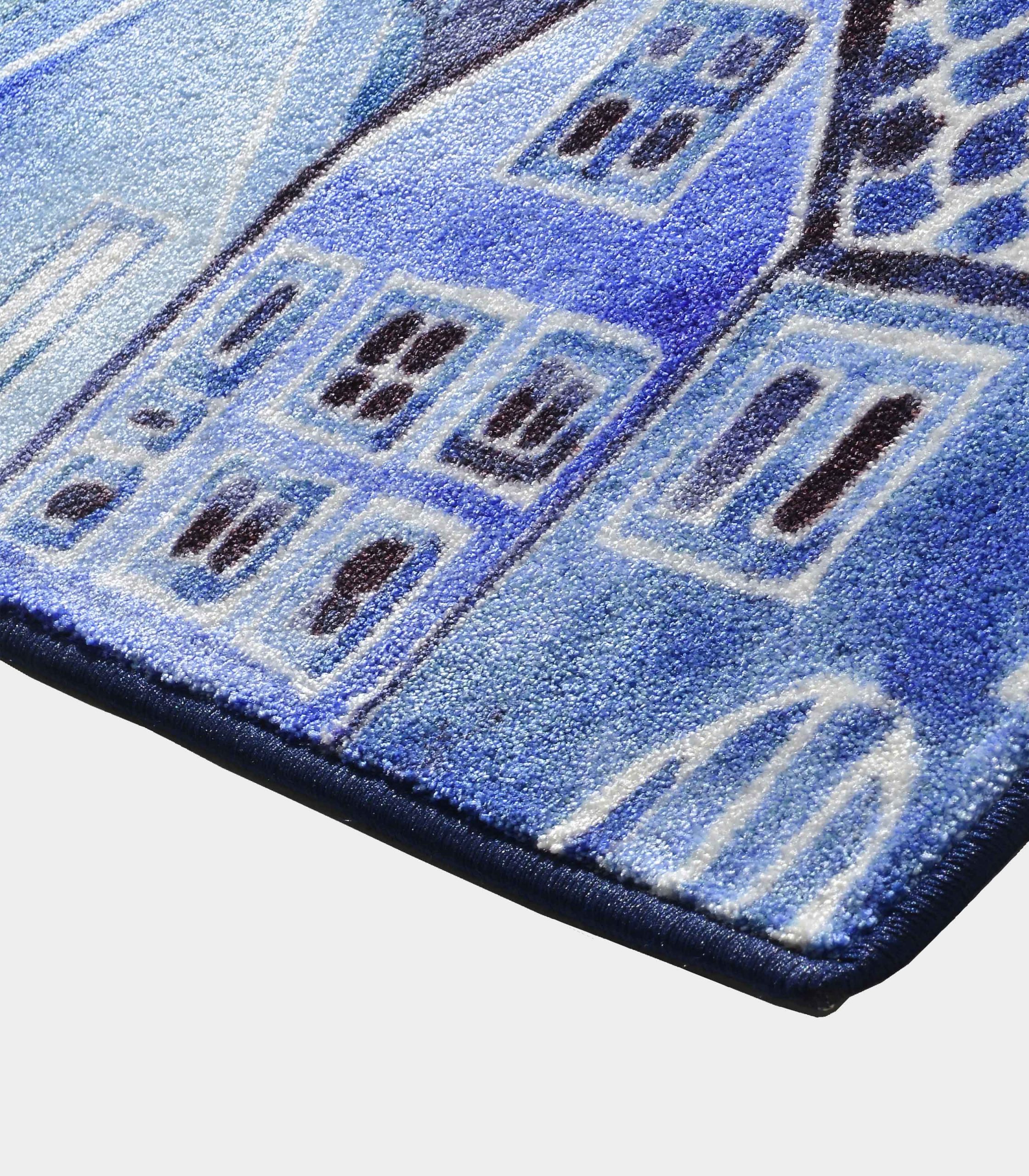 Blue "Notturno" fabric rug with printed designs loopo milano design C