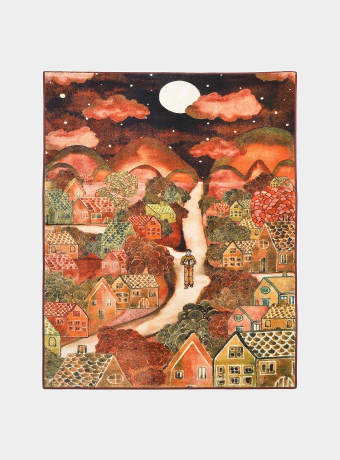 red notturno fabric rug with printed designs loopo milano design F