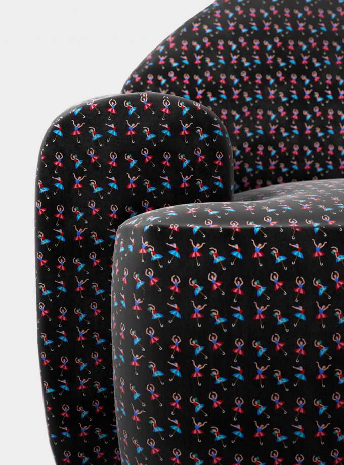 "Dancers and Umbrellas" three seater velvet sofa