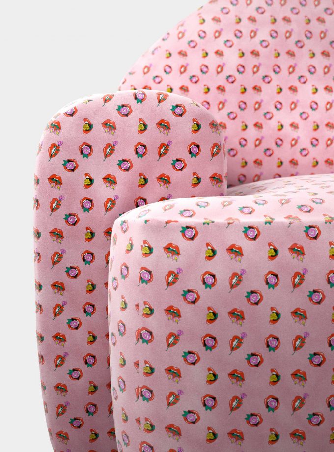 "Mouth and Roses" three seater velvet sofa