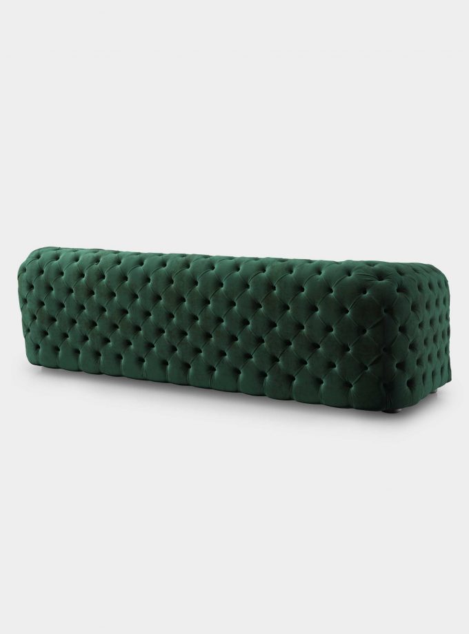 Capitonné green velvet sofa
