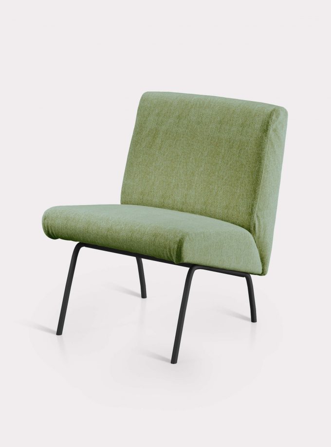 Poltroncina verde oliva in tessuto bouclé