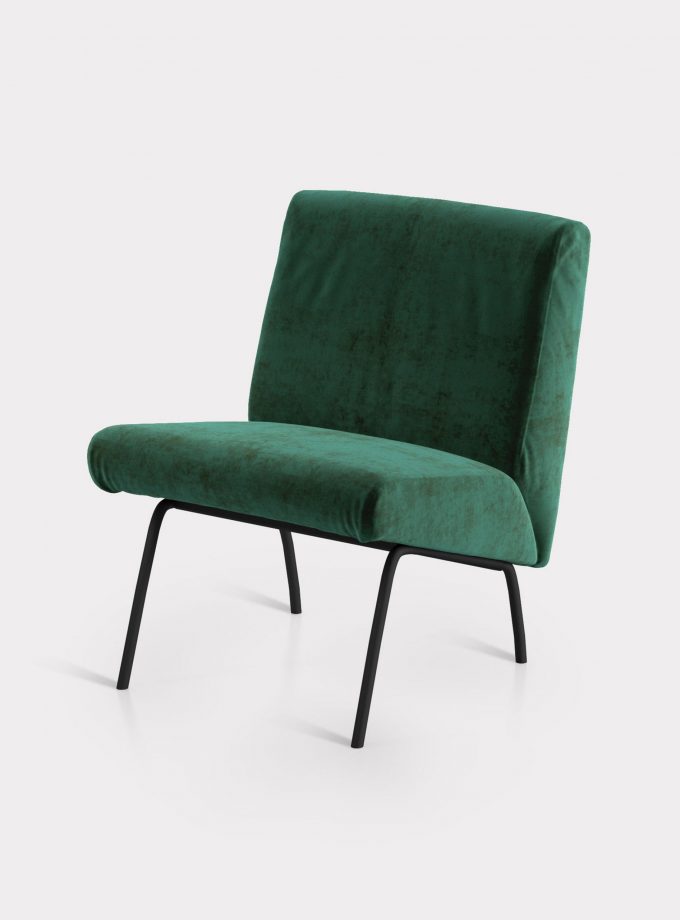 Green armchair in velvet fabric